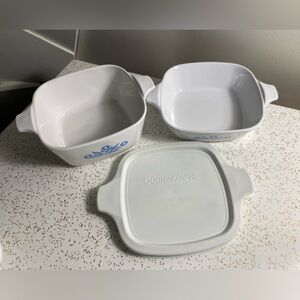 Set of Corningware Blue Cornflower individual mini casseroles and one lid